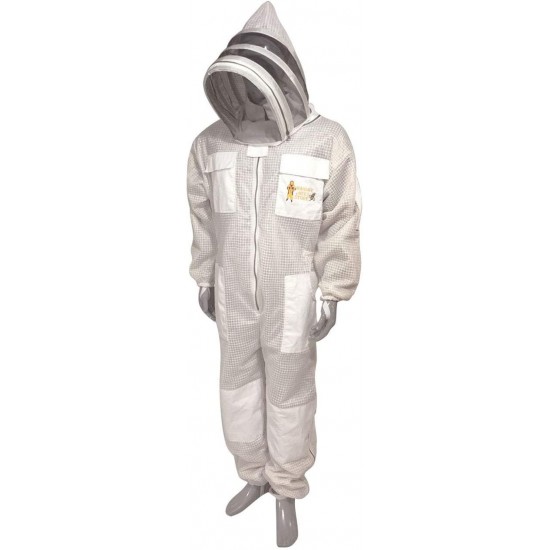 Three Layer Beekeeping Ventilated Suit and Jacket Fully Protection Beekeepers Ultra Ventilated Bee Suit and Bees Jacket with Fencing Veil and Round Veil (XL, White Fencing Veil)