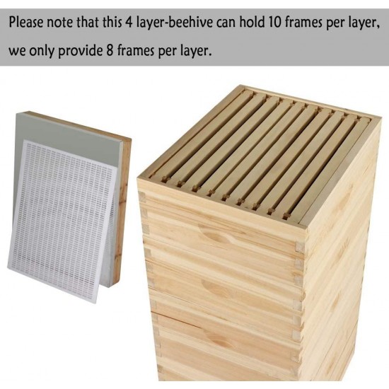 Neady Hives Natural Bees 8 Frame Beehive Includes Frames and Foundations (4-Layer)