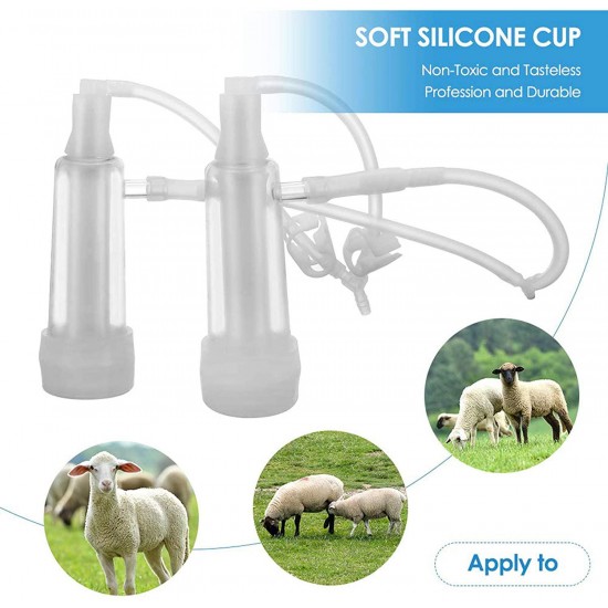 QHWJ Cows Goats Milking Machine Electric Pulsating Vacuum Milker Kit with 5L Stainless Steel Milk Barrel, 2 Milk Teat Cups and Milking Hose,for Goat