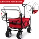 BEAU JARDIN Folding Push Pull Wagon Collapsible Cart 300 Pound Capacity Utility Camping Grocery Canvas Sturdy Portable Buggies Outdoor Garden Sport Heavy Duty Shopping Beach Wide All Terrain Wheel Red