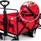 BEAU JARDIN Folding Push Pull Wagon Collapsible Cart 300 Pound Capacity Utility Camping Grocery Canvas Sturdy Portable Buggies Outdoor Garden Sport Heavy Duty Shopping Beach Wide All Terrain Wheel Red