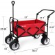 BEAU JARDIN Folding Push Pull Wagon Collapsible Cart 300 Pound Capacity Utility Camping Grocery Canvas Sturdy Portable Buggies Outdoor Garden Sport Heavy Duty Shopping Beach Wide All Terrain Wheel Red