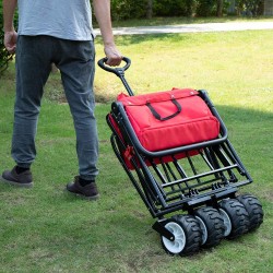 BEAU JARDIN Folding Push Pull Wagon Collapsible Cart 300 Pound Capacity Utility Camping Grocery Canvas Sturdy Portable Buggies Outdoor Garden Sport Heavy Duty Shopping Beach Wide All Terrain Wheel Red