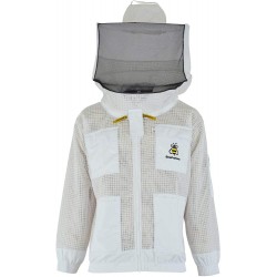 Bee Jackets JRVG 3X Layers Safety with Free Gloves - Unisex White Fabric Mesh Beekeeping Jacket - Beekeeping Round Veil Protective Clothing - Fully Ventilated Bee Keeping Jacket