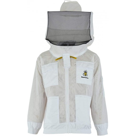 Bee Jackets JRVG 3X Layers Safety with Free Gloves - Unisex White Fabric Mesh Beekeeping Jacket - Beekeeping Round Veil Protective Clothing - Fully Ventilated Bee Keeping Jacket