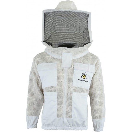 Bee Jackets JRVG 3X Layers Safety with Free Gloves - Unisex White Fabric Mesh Beekeeping Jacket - Beekeeping Round Veil Protective Clothing - Fully Ventilated Bee Keeping Jacket