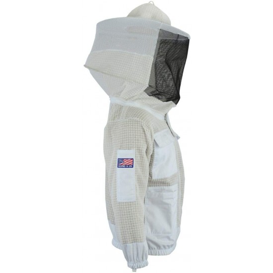 Bee Jackets JRVG 3X Layers Safety with Free Gloves - Unisex White Fabric Mesh Beekeeping Jacket - Beekeeping Round Veil Protective Clothing - Fully Ventilated Bee Keeping Jacket