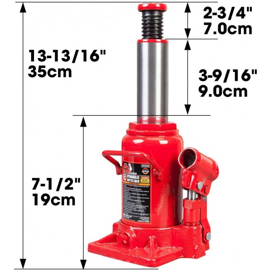 BIG RED T91207A Torin Hydraulic Stubby Low Profile Welded Bottle Jack, 12 Ton (24,000 lb) Capacity, Red