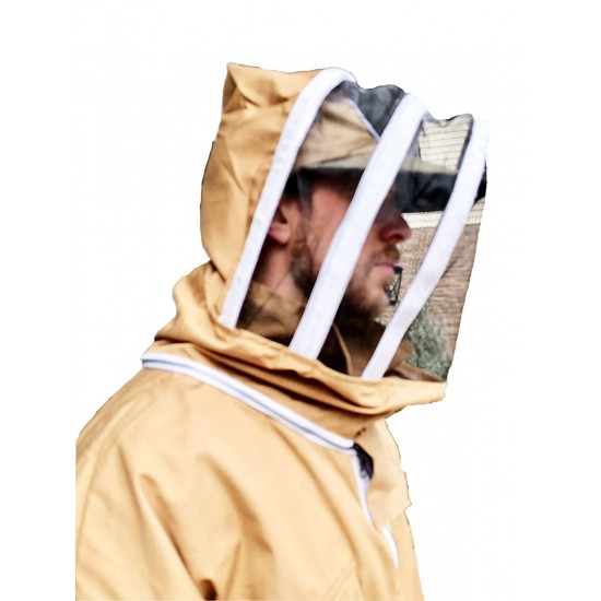 Honey Bee Safe Tan Beekeeper Suit 100% Cotton Khaki Beekeeping Jacket and Cargo Pants Combo with Detachable Hooded Veil Beekeepers Supple Leather Gloves (XLarge)