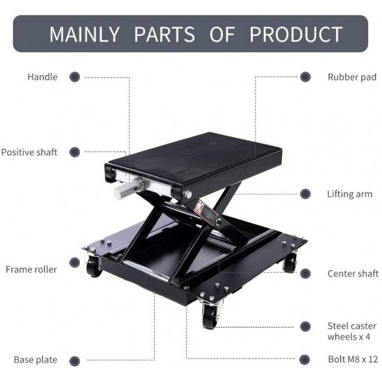 Apextreme 1100 LB Motorcycle Lift Center Scissor Lift Jack with Dolly Wide Flat Hoist Stand Bikes Garage Repair Stand