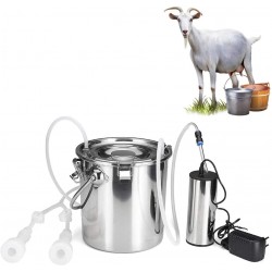 QHWJ 5L Goat Cow Milking Machine Electric Milking Pump Stainless Steel Milk Barrel Vacuum Milker Kit with 2 Teat Cups and Cleaning Brush,Goat