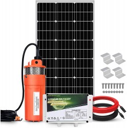 ECO-WORTHY 100W Deep Well Submersible Pump Kit with 6Ah LiFePO4 Lithium Battery, Large Flow Solar Water Pump + 100W Solar Panel Kit + 12V Battery for Deep Well, Irrigation, Human Animal Using Water