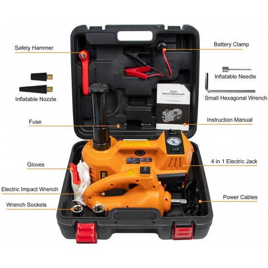 BEETRO 5-in-1 Electric Car Jack, Electric Hydraulic Floor Jack 3 Ton(6600 lbs) with Tire Inflator Pump and Electric Wrench, DC 12V