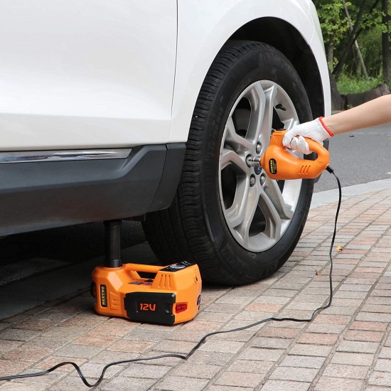 BEETRO 5-in-1 Electric Car Jack, Electric Hydraulic Floor Jack 3 Ton(6600 lbs) with Tire Inflator Pump and Electric Wrench, DC 12V