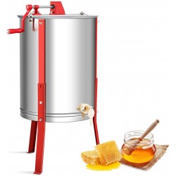 Goplus 4 Frame Honey Extractor, Manual Honey Separator, Stainless Steel Frame with Adjustable Height Support, Beekeeping Equipment (Silver)