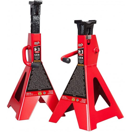 BIG RED T43006 Torin Steel Jack Stands (Fits: SUVs and Extended Height Trucks): 3 Ton (6,000 lb) Capacity, Red, 1 Pair