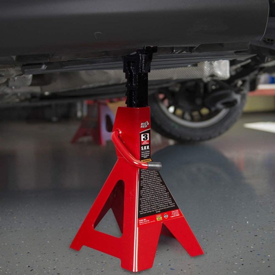 BIG RED T43006 Torin Steel Jack Stands (Fits: SUVs and Extended Height Trucks): 3 Ton (6,000 lb) Capacity, Red, 1 Pair