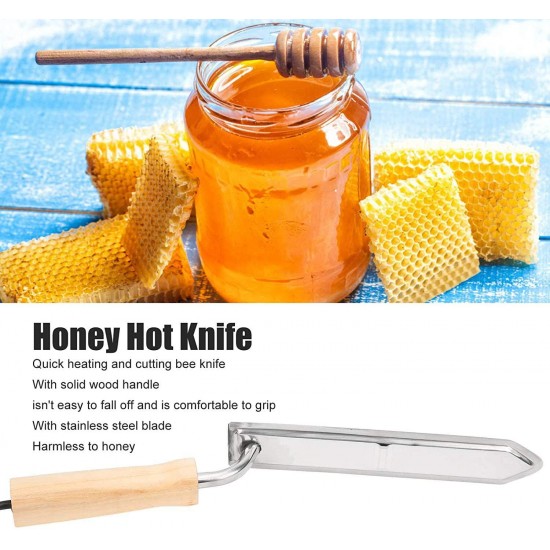 Electric Honey Knife, Honey Heating Extractor Knife Honey uncapping Scraper with Wood Handle, Stainless-Steel Electric Heat Thermostat uncapping Knife for Beekeeper