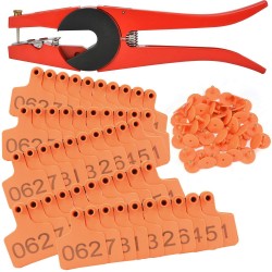 500 Sets Livestock Numbered Plastic Ear Tags for Cattle Cow Calves Bull Animal Identification TPU Earring Tagger (Orange) with 1 pcs Pliers Applicator