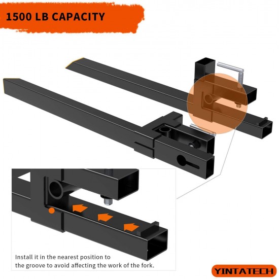 YINTATECH Clamp on Pallet Forks 43” Pallet Forks 1500lbs Heavy Duty for Loader Bucket Skid Steer Tractor