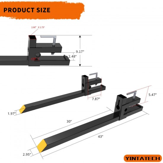 YINTATECH Clamp on Pallet Forks 43” Pallet Forks 1500lbs Heavy Duty for Loader Bucket Skid Steer Tractor