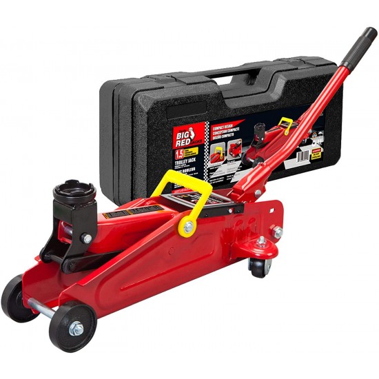 BIG RED T820014S Torin Hydraulic Trolley Service/Floor Jack with Blow Mold Carrying Storage Case, 2 Ton (4,000 lb) Capacity, Red