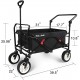 BEAU JARDIN Folding Push Wagon Cart Collapsible Utility Camping Grocery Canvas Fabric Sturdy Portable Rolling Lightweight Buggies Outdoor Garden Sport Heavy Duty Shopping Cart Wagons With Wheels Black