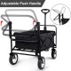 BEAU JARDIN Folding Push Wagon Cart Collapsible Utility Camping Grocery Canvas Fabric Sturdy Portable Rolling Lightweight Buggies Outdoor Garden Sport Heavy Duty Shopping Cart Wagons With Wheels Black