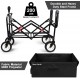 BEAU JARDIN Folding Push Wagon Cart Collapsible Utility Camping Grocery Canvas Fabric Sturdy Portable Rolling Lightweight Buggies Outdoor Garden Sport Heavy Duty Shopping Cart Wagons With Wheels Black