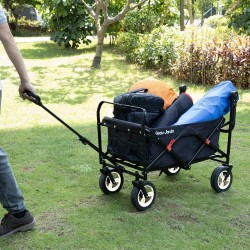 BEAU JARDIN Folding Push Wagon Cart Collapsible Utility Camping Grocery Canvas Fabric Sturdy Portable Rolling Lightweight Buggies Outdoor Garden Sport Heavy Duty Shopping Cart Wagons With Wheels Black