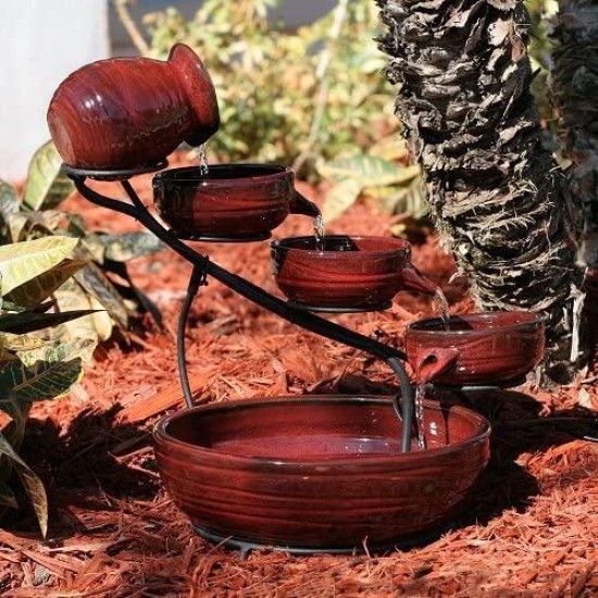 Smart Solar 23941R01 Ceramic Solar Cascade Fountain, Lava Red Finish, Powered by Included Separate Solar Panel, No Operating Costs or Wiring Required