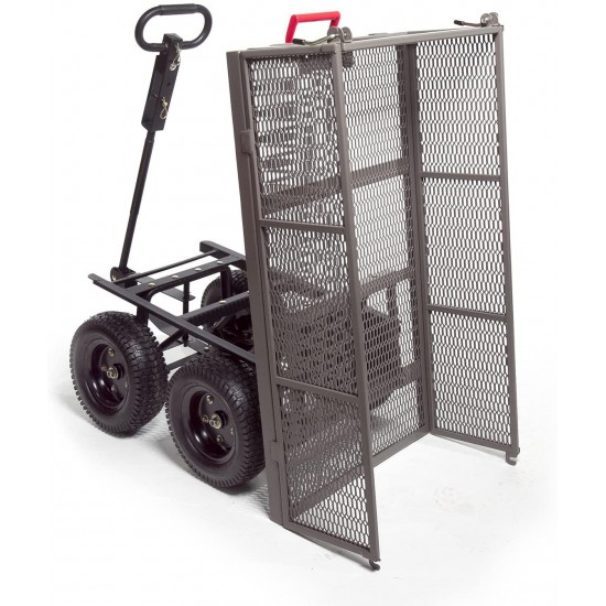 Gorilla Carts GORMP-12 Steel Dump Cart with Removable Sides and 2-In-1 Convertible Handle, 1,200-Pound Capacity, 39.5-Inch by 22-Inch Bed, Grey Finish