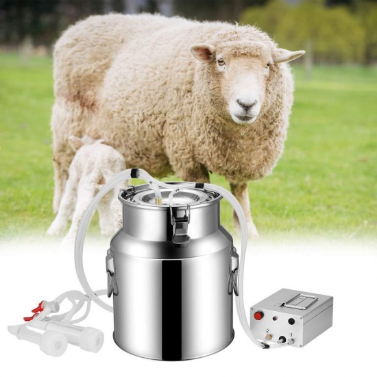 Aellersen Electric Milking Machine 14L Upgrade Design Double Pump Pulse Goat Milking Machine Stainless Steel Vacuum Pump Bucket Farm Goat Milker