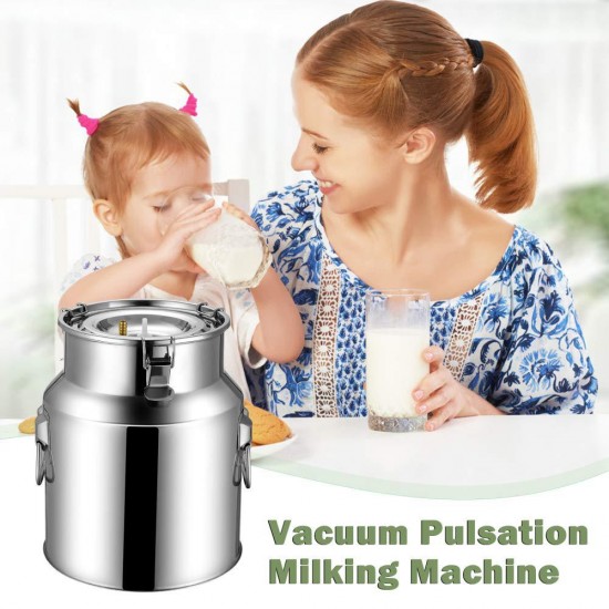 Aellersen Electric Milking Machine 14L Upgrade Design Double Pump Pulse Goat Milking Machine Stainless Steel Vacuum Pump Bucket Farm Goat Milker