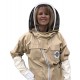 Honey Bee Safe Beekeepers Suit Tan100% Cotton Full Body Coverall in Khaki with Detachable Hooded Veil and Supple Leather Gloves for Women (XSmall)