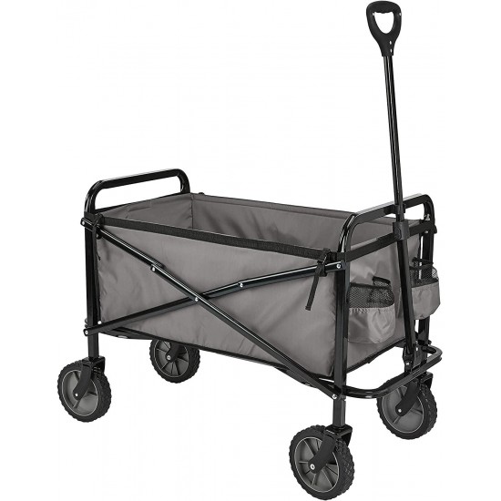 Basics Garden Tool Collection - Collapsible Folding Outdoor Garden Utility Wagon with Cover Bag, Grey