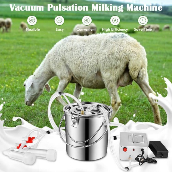 SKYTOU 7L Electric Milking Machine Single Bucket Piston Vacuum Pulsation Mini Household Milking Machine Goat Milking Supplies Cow Milker (Sheep Use US Plug)