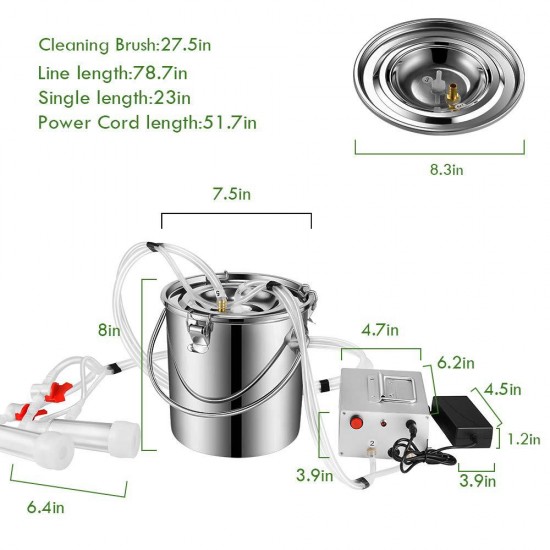 SKYTOU 7L Electric Milking Machine Single Bucket Piston Vacuum Pulsation Mini Household Milking Machine Goat Milking Supplies Cow Milker (Sheep Use US Plug)