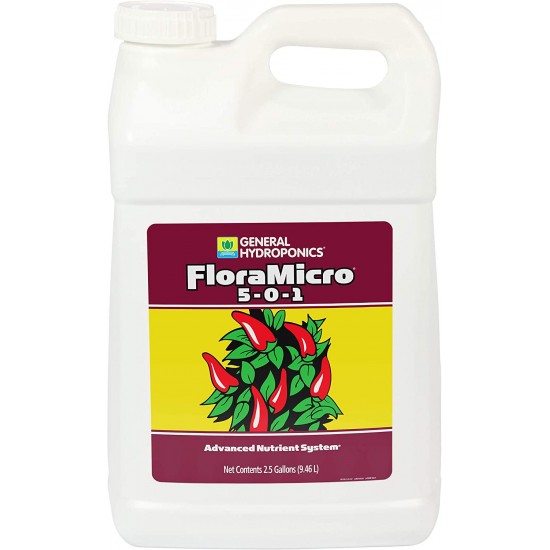 General Hydroponics HGC718130 FloraMicro 5-0-1, Use with FloraBloom & FloraGro for A Tailor-Made Nutrient Mix Ideal for Hydroponics, 2.5 Gallon, Brown/A