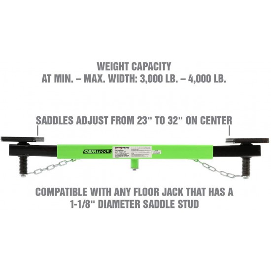 OEMTOOLS 24833 Floor Jack Crossbeam | Works w/ Any 1-1/8” Floor Jack | Low Profile, Easily Slides Beneath Parked Cars | Great Solution for Vehicles without Axle Beam | Adjustable to Fit Most Vehicles