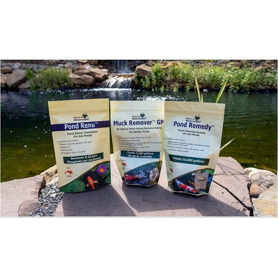 Koi Pond Maintenance Kit | Natural Pond Clarifier, Detoxifier, Sludge Remover for Backyard Pond | Includes Muck Remover GP, Pond Remedy, and Pond Renu