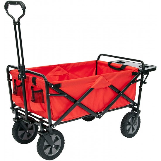 Mac Sports Collapsible Folding Outdoor Utility Wagon with Side Table - Red