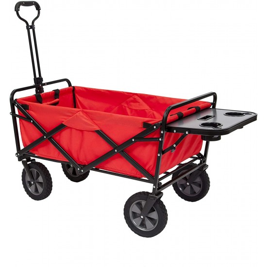 Mac Sports Collapsible Folding Outdoor Utility Wagon with Side Table - Red