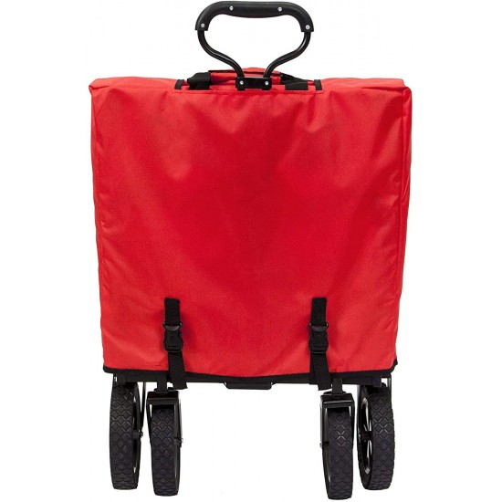 Mac Sports Collapsible Folding Outdoor Utility Wagon with Side Table - Red