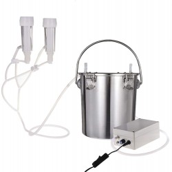 isilky 2L Electric Milking Machine Portable Vacuum-Pulse Pump Cow Milking Device Stainless Steel Milker Bucket Tank Barrel Food Grade Hose for Sheep Cows Goat US Plug 110-240V