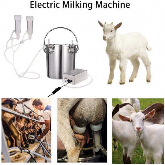 isilky 2L Electric Milking Machine Portable Vacuum-Pulse Pump Cow Milking Device Stainless Steel Milker Bucket Tank Barrel Food Grade Hose for Sheep Cows Goat US Plug 110-240V