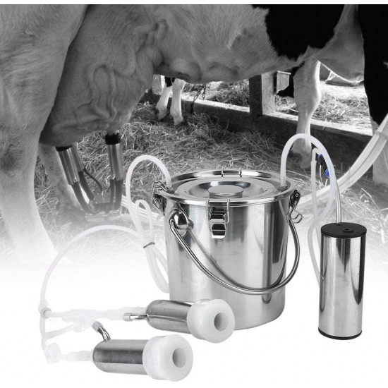 Electric Milking Machine Kit,5L Portable Stainless Steel Household High Configuration Double Head Electric Milking Machine with Vacuum-Pulse Pump for Sheep Goat Cow(cow)