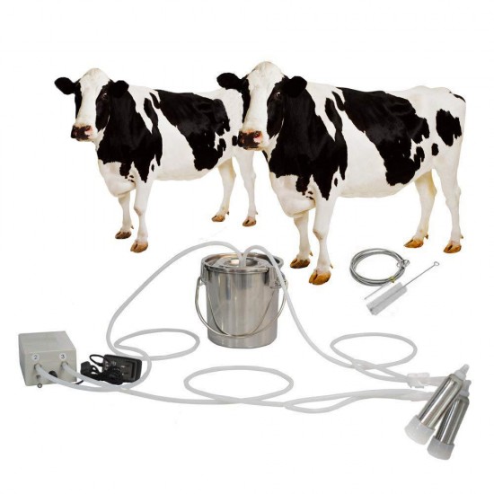 Cow Milking Machines Pulsation Automatic - Household Goat Milking Supplies Vacuum Pump Milk Squeeze Soft for Nipples Silicone Hose and 304 Stainless Steel Portable Bucket 7L Pulse Equipment (Cow)