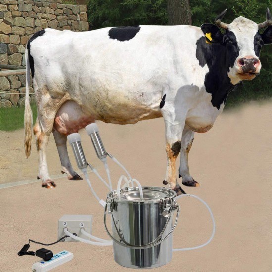 Cow Milking Machines Pulsation Automatic - Household Goat Milking Supplies Vacuum Pump Milk Squeeze Soft for Nipples Silicone Hose and 304 Stainless Steel Portable Bucket 7L Pulse Equipment (Cow)