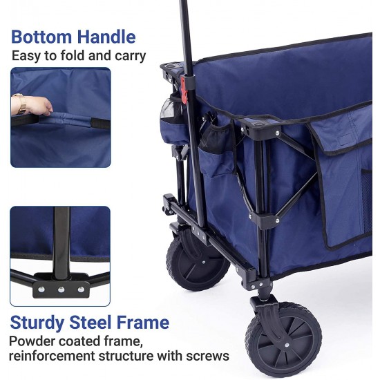 Coastrail Outdoor Collapsible Folding Wagon Utility Garden Cart 180lbs Heavy Duty All Terrain Universal Wheels & Telescoping Handle for Camping Grocery Sports Shopping, Navy Blue